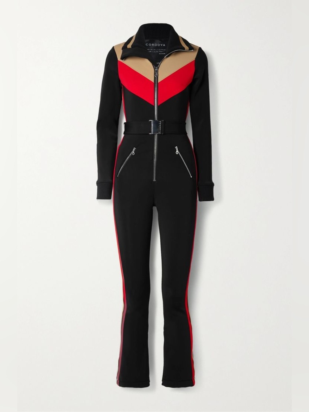 Cordova OTB Belted Ski Suit Black Red Tan 1800 Avorias Waterproof Medium